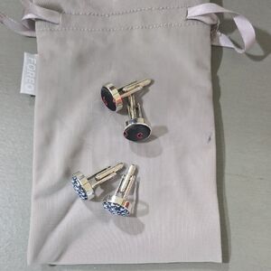 Custom- Silk Fabric Silver/Blue and Black Cufflinks